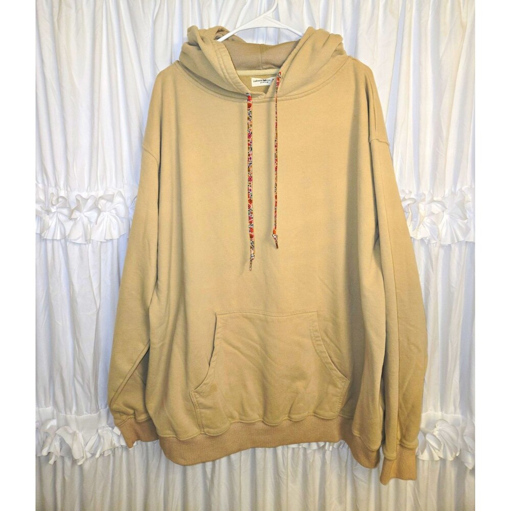 Natural Life Women Beige Tan Hoodie One Size like XL Flora Drawstring Pockets